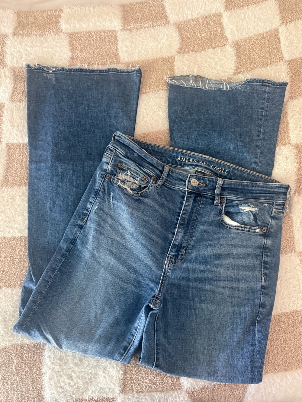 American Eagle Outfitters Women's Blue Distressed flared Jeans